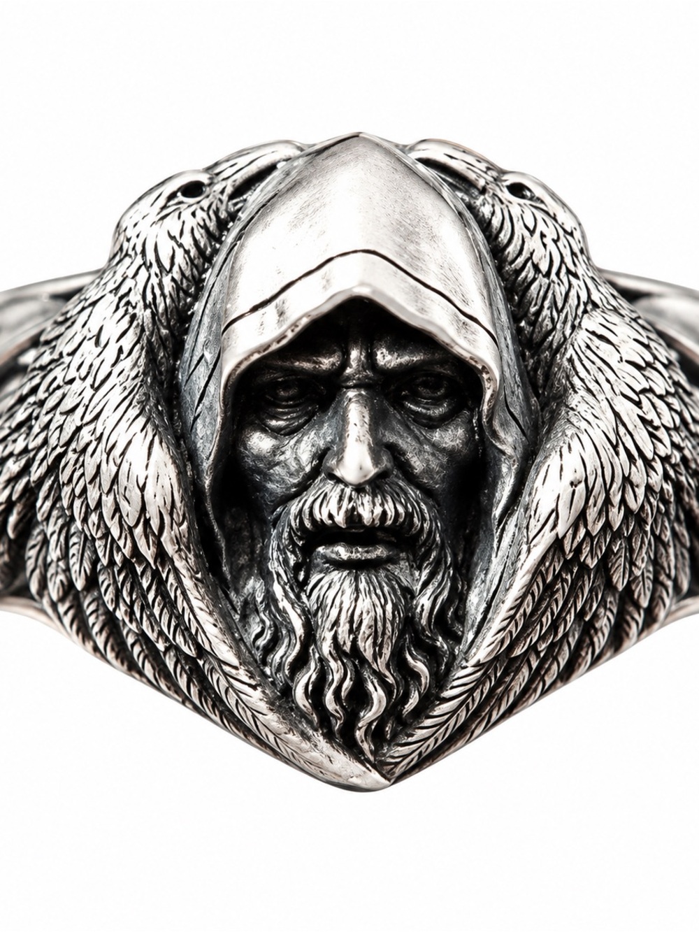 Men's Hooded Warrior Silver Ring - Detailed Statement Accessory